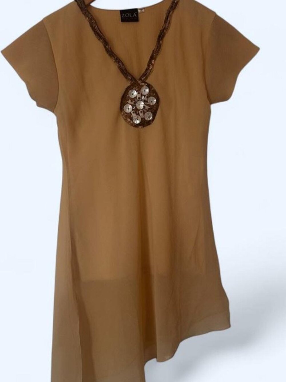 Vintage ZOLA Y2K Champagne Beaded Asymmetrical Tunic Top